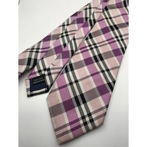 Cape Cod Neckwear Plaid Silk Tie Mens Purple Pink Black White Pattern